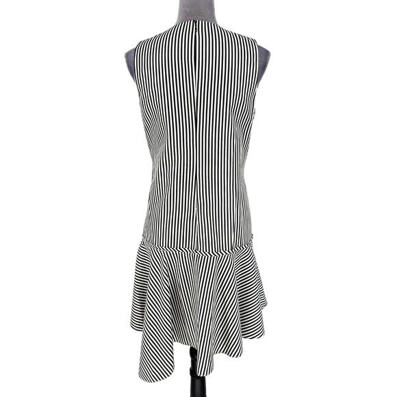 Donna Morgan Dress Womens 6 White Black Stripe Cotton Blend Ruffle Hem Back Zip - Picture 2 of 12
